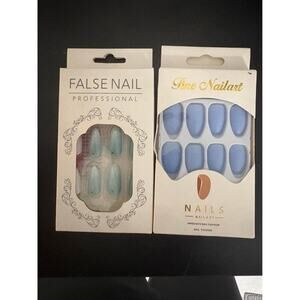 Lot of 3 Press On Fake Nails Bundle Ice Queen Metallic Green Matte Blue Stiletto